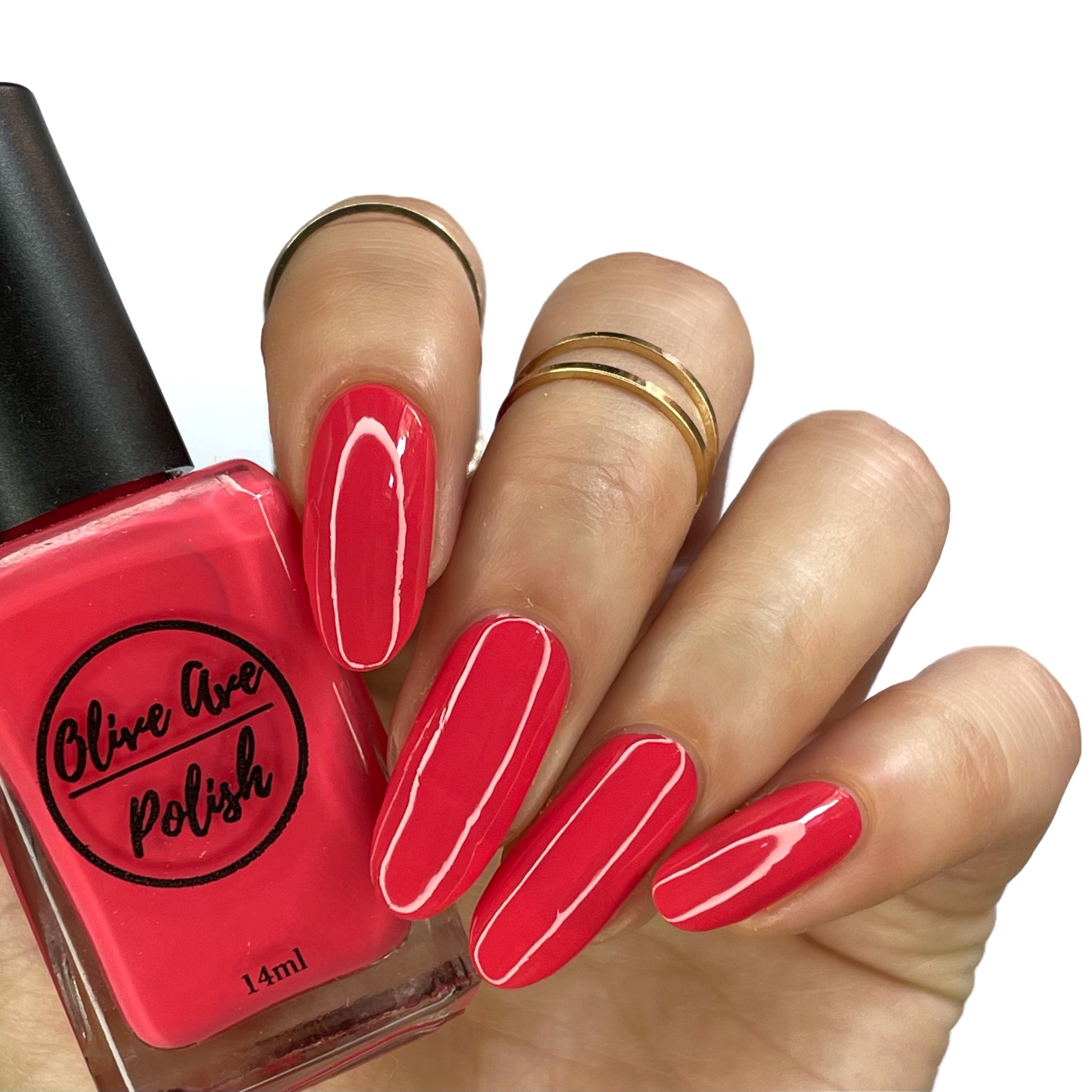 summer red nail polish swatch on pale skin tone