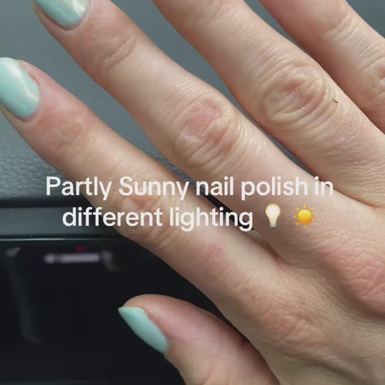 Pastel blue with gold shimmer polish inside and outdoors