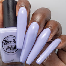 Load image into Gallery viewer, Pastel purple nail polish swatch on deep skin tone