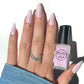 Light purple shimmer nail polish swatch on pale skin tone