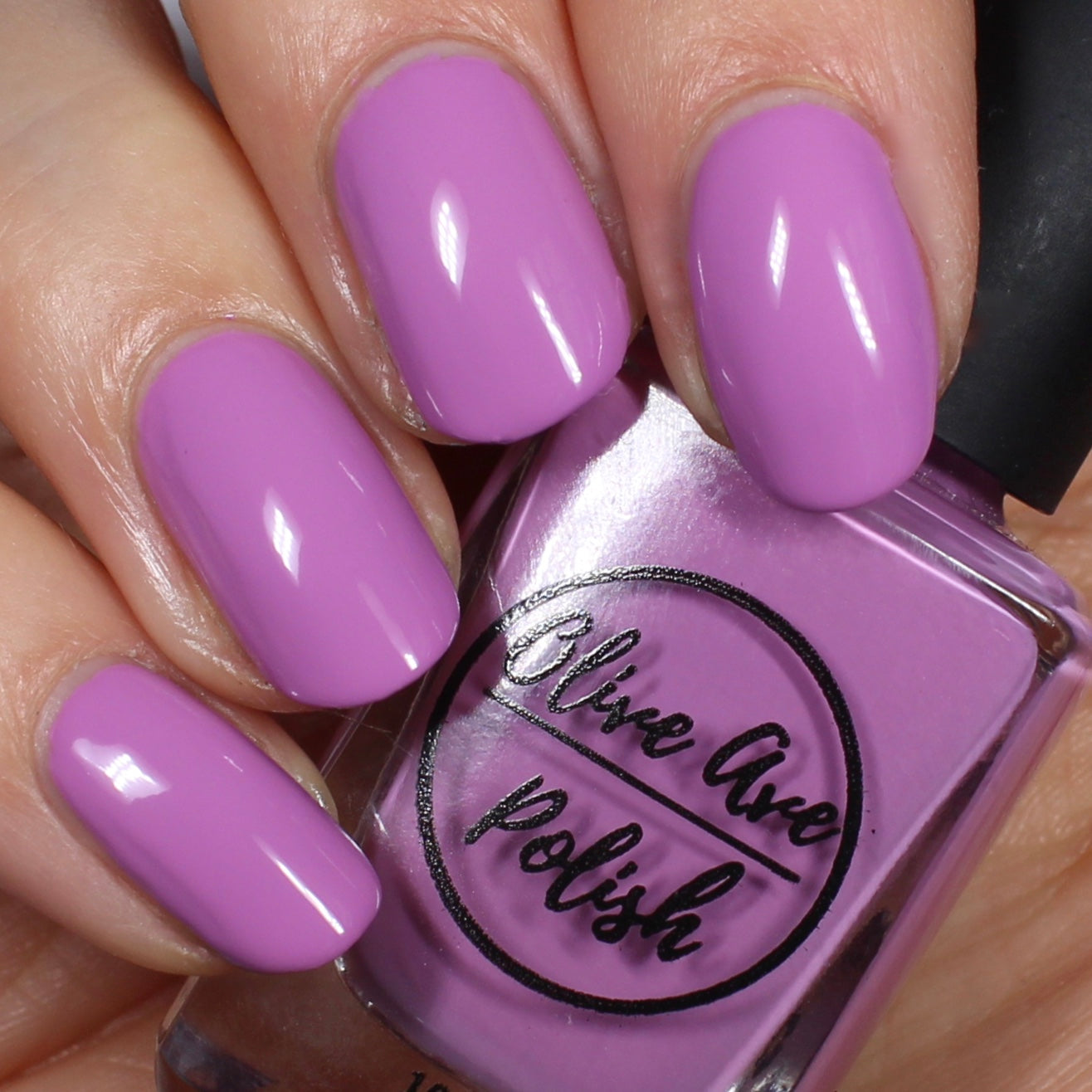 light purple nail polish swatch on pale skin tone