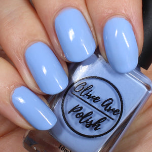 Periwinkle nail polish swatch on pale skin tone