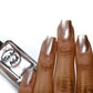 rose gold nail polish swatch on medium skin tone
