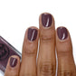 purple grey nail polish swatch on medium skin tone