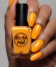 Load image into Gallery viewer, bright orange nail polish swatch on pale skin tone